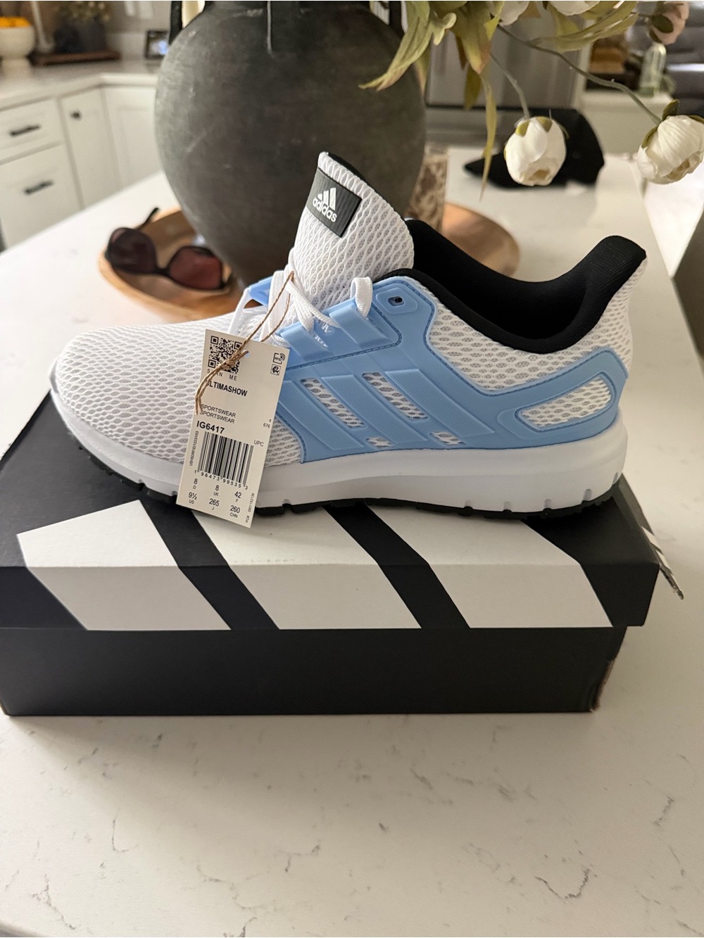 adidas Kids White & Light Blue Athletic Sneakers